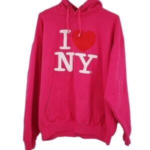 I HEART NY Hooded Pink Sweater Womens Size Large L I Love New York